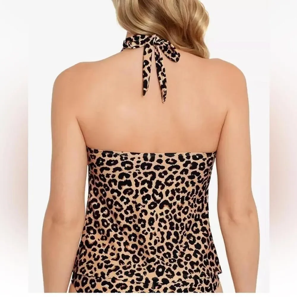Salt + Cove Juniors' Animal-Print Halter Tankini Top Halterkini Top Bottoms M